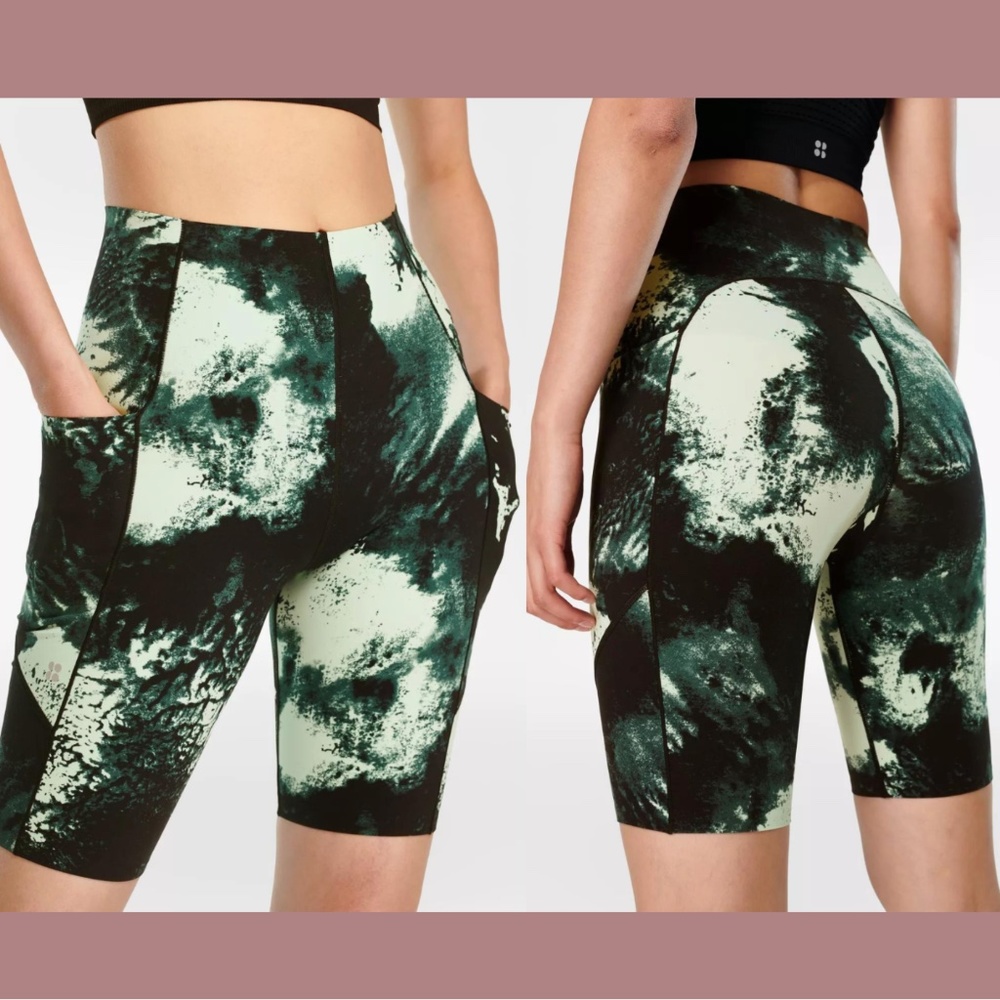 NWT $78 Sweaty Betty [ Small 6 ] Power‎ High Waist Pocket Bike Shorts Green